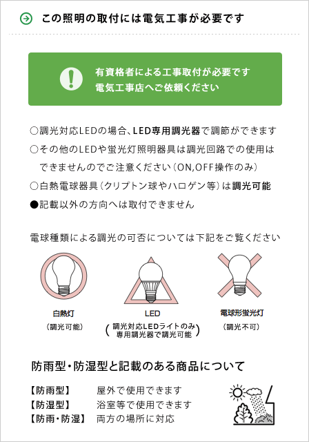 取付工事が必要な照明