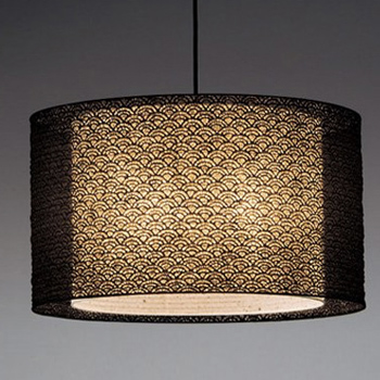 二重シェード 和風ペンダントライト・黒色青海波模様｜美濃和紙｜照明