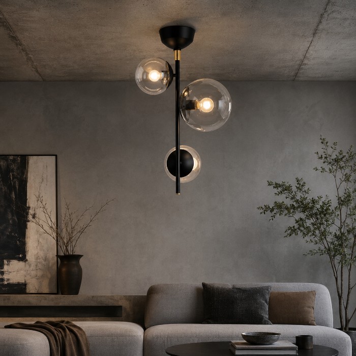Bliss vertical 3-ceiling light シャンデリア 3灯|クリアガラスの設置シーン
