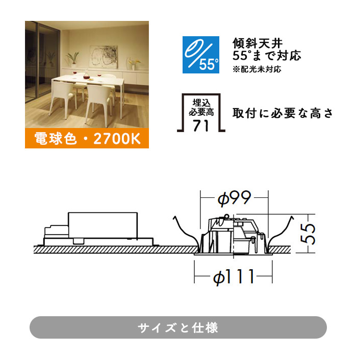 ピンホールダウンライト Φ100 50W相当・電球色 | インテリア照明