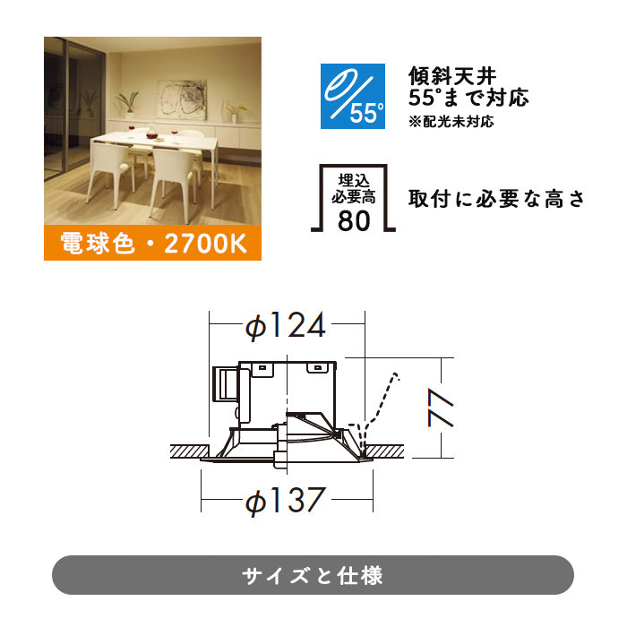 ダウンライト 100W相当 Φ125 電球色 | 調光対応