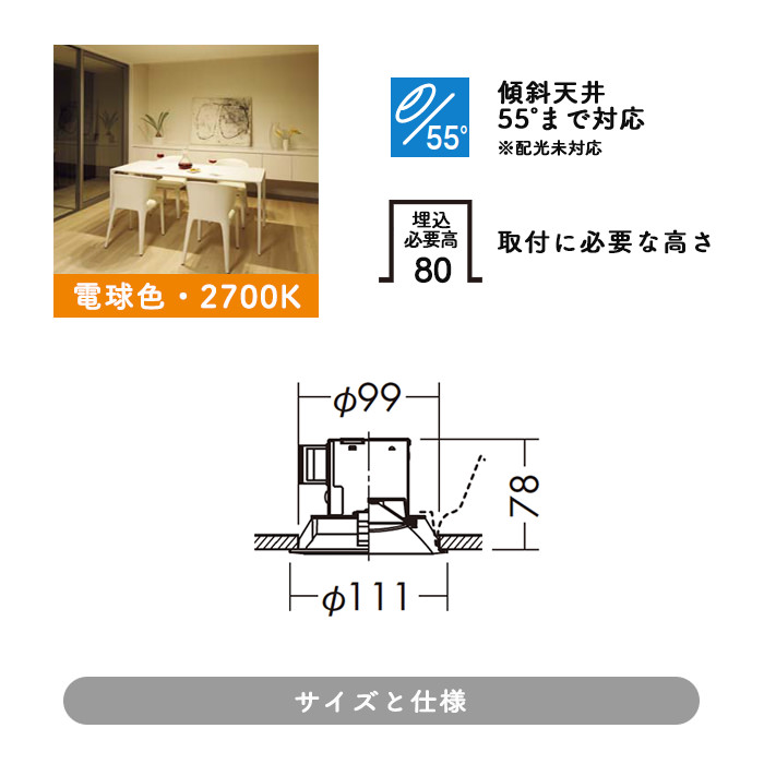 ダウンライト Φ100 100Ｗ相当・電球色 | 調光対応 | インテリア照明の