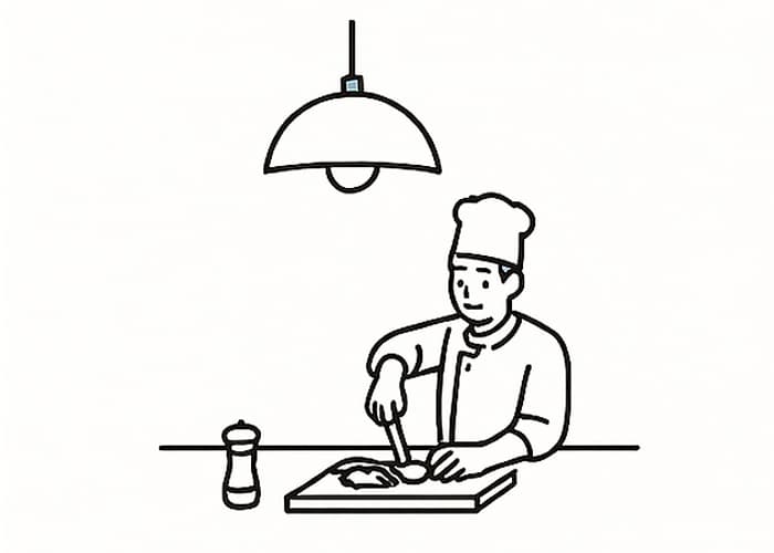 調理中の手元を明るく照らすキッチンライトのイラスト