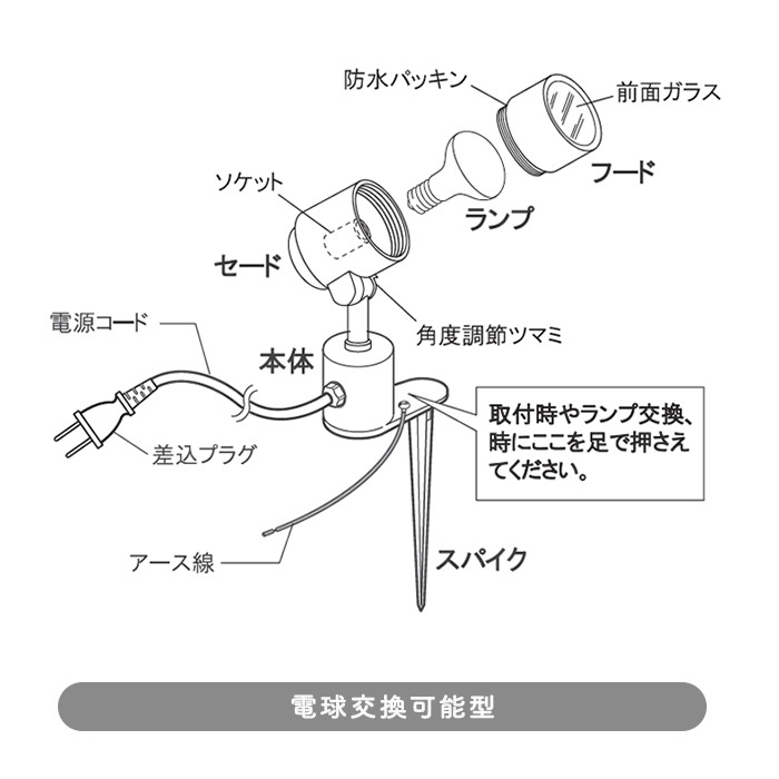 ガーデンスポットライト・黒色サテン スパイク式 50W相当 インテリア照明の通販 照明のライティングファクトリー