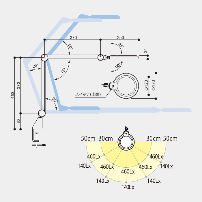 デスクランプ 拡大レンズ・調光機能 | 37R・ホワイト 5枚目